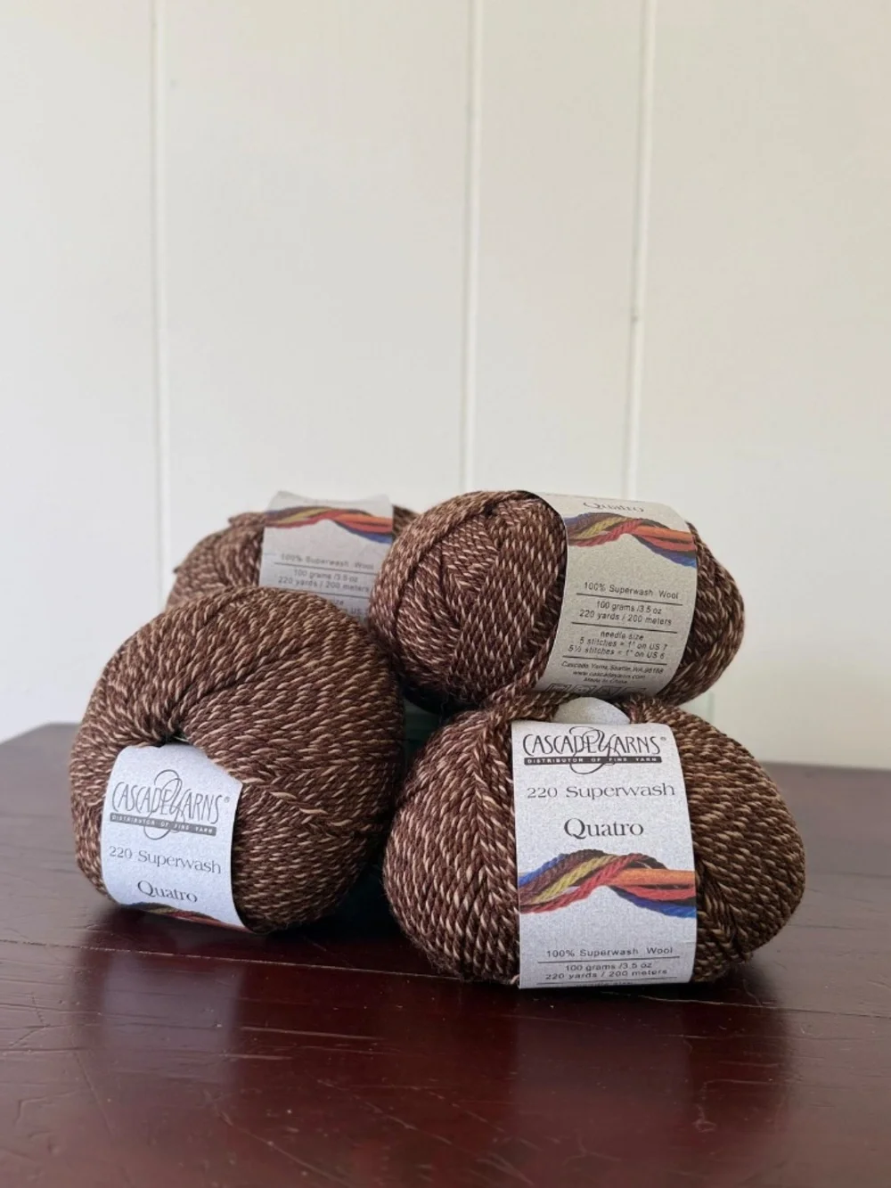 (4) Cascade 220 Superwash Quatro Yarn - Brown Bear, Same Dye Lot *discontinued*